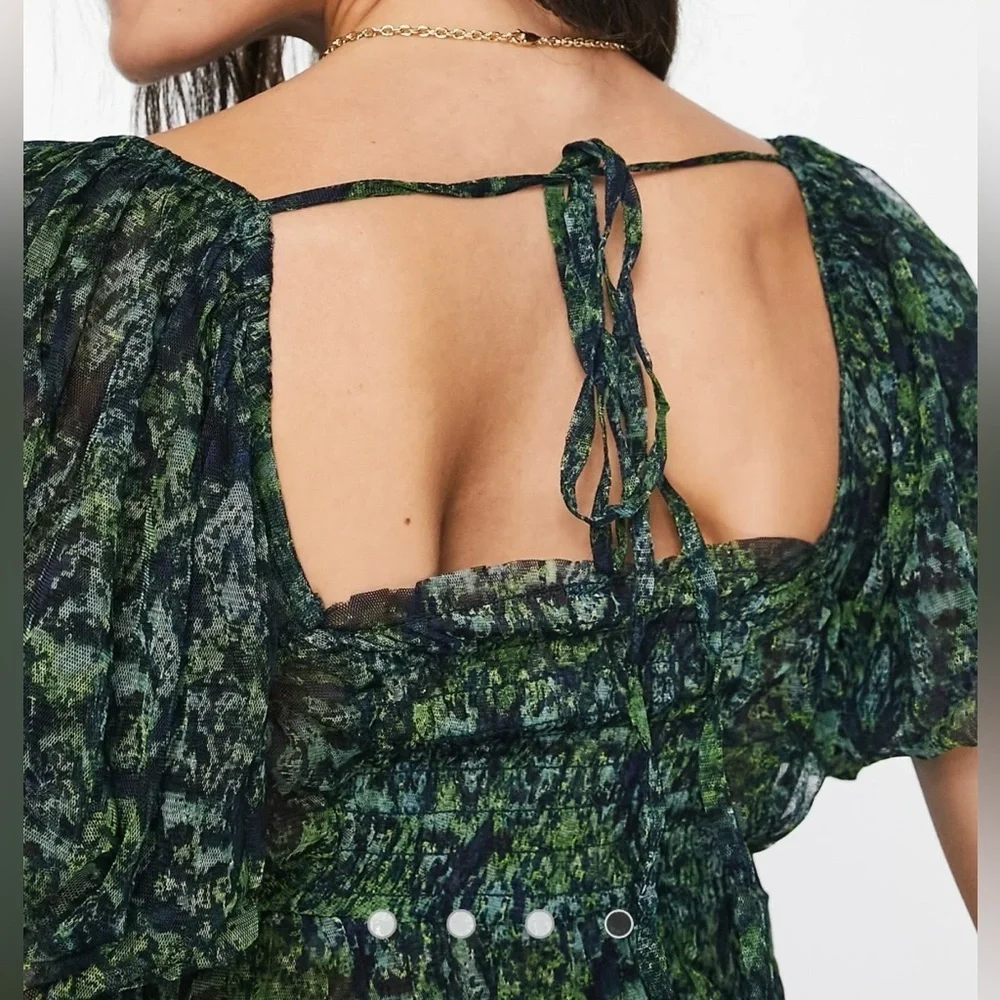 Free People Penelope Printed Smock Top in Green Size Large